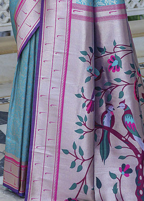 Turquoise Dupion Silk Saree With Blouse Piece