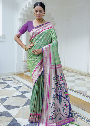 Sea Green Dupion Silk Saree With Blouse Piece