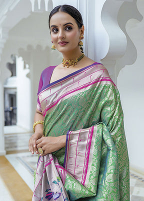 Sea Green Dupion Silk Saree With Blouse Piece