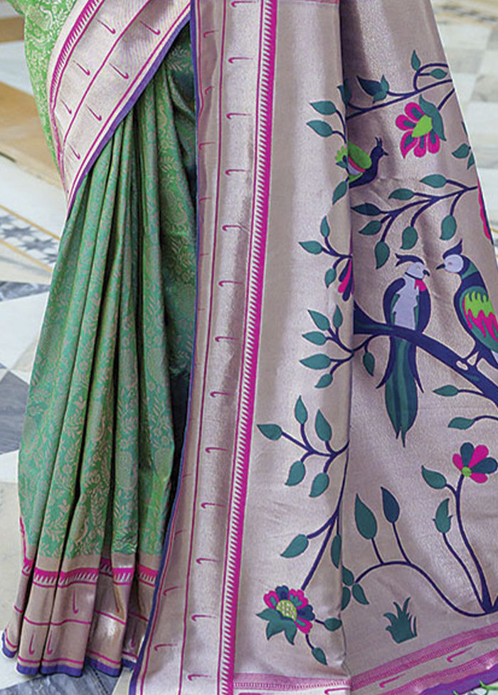 Sea Green Dupion Silk Saree With Blouse Piece