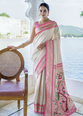 Cream Dupion Silk Saree With Blouse Piece