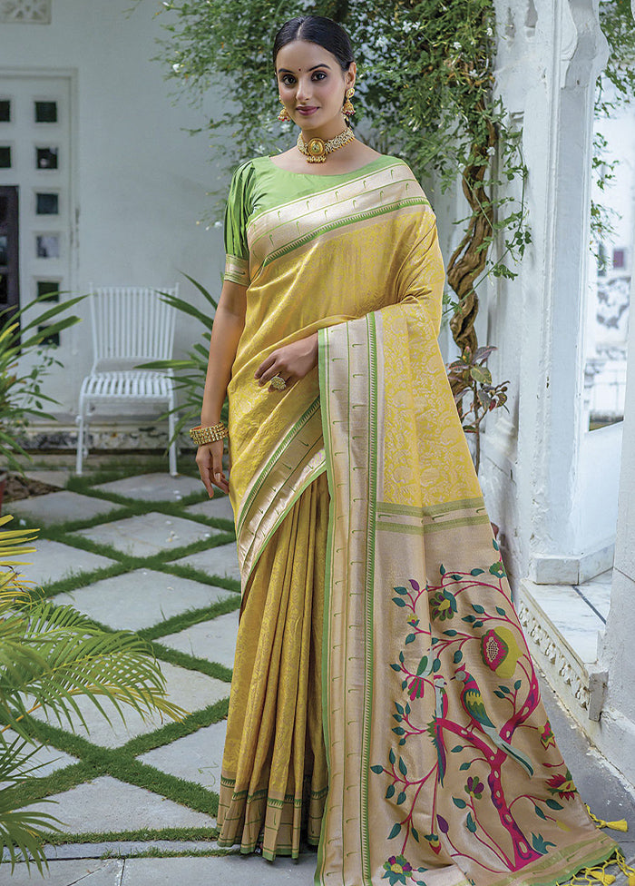 Yellow Dupion Silk Saree With Blouse Piece