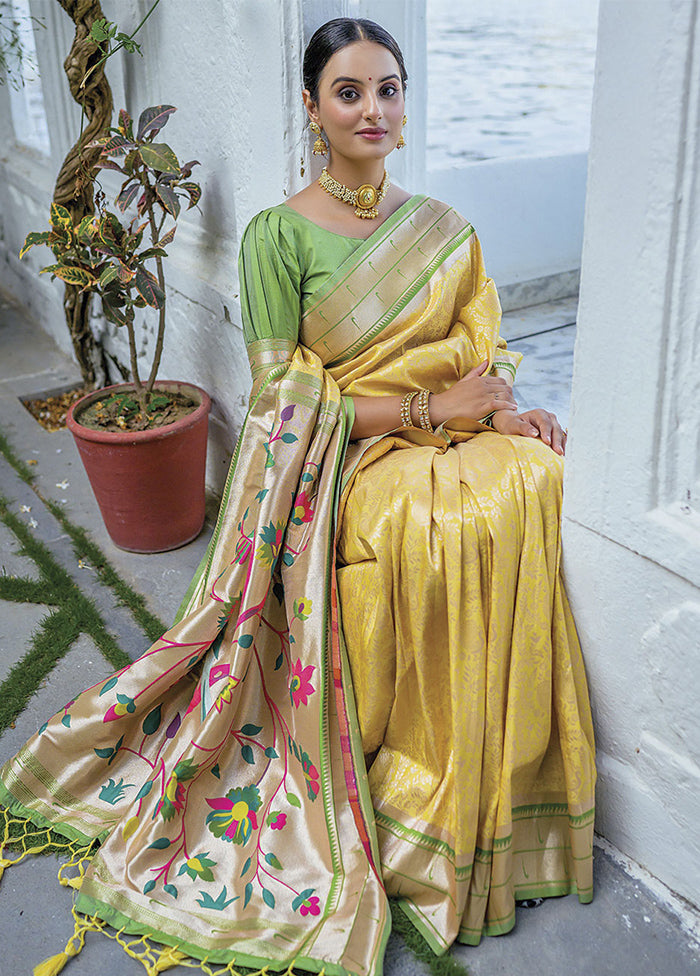 Yellow Dupion Silk Saree With Blouse Piece