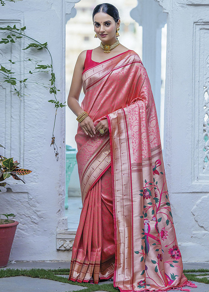 Red Dupion Silk Saree With Blouse Piece