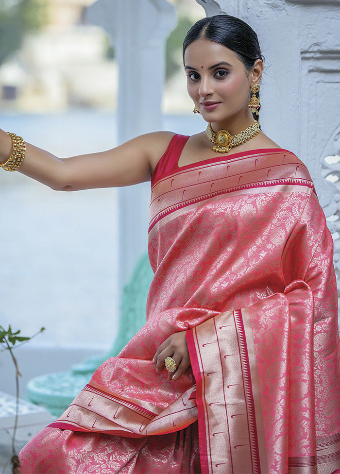 Red Dupion Silk Saree With Blouse Piece