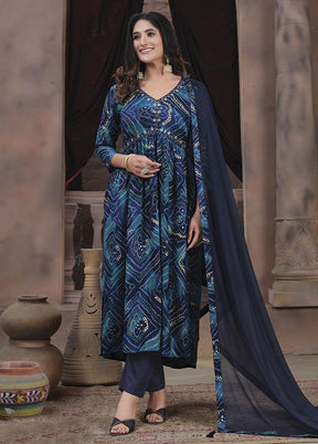 3 Pc Blue Readymade Rayon Suit Set