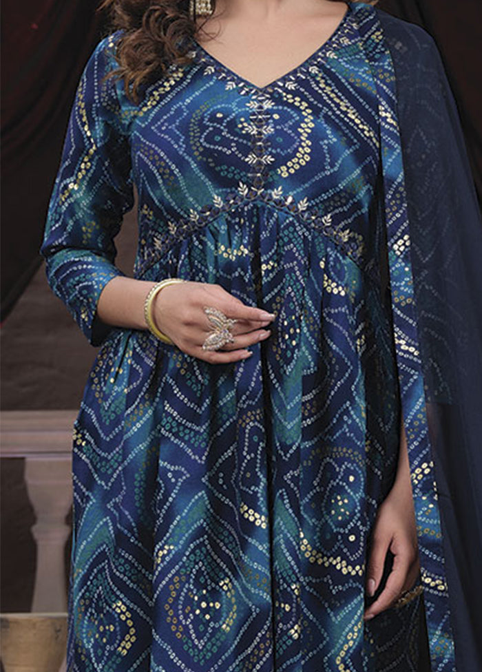 3 Pc Blue Readymade Rayon Suit Set