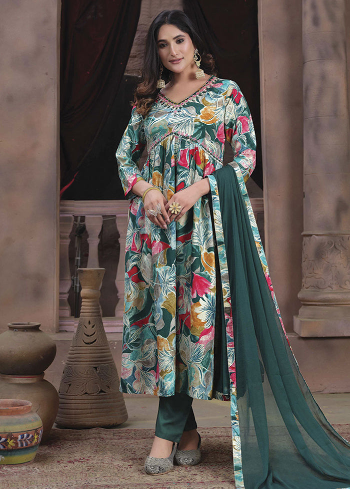 3 Pc Green Readymade Rayon Suit Set