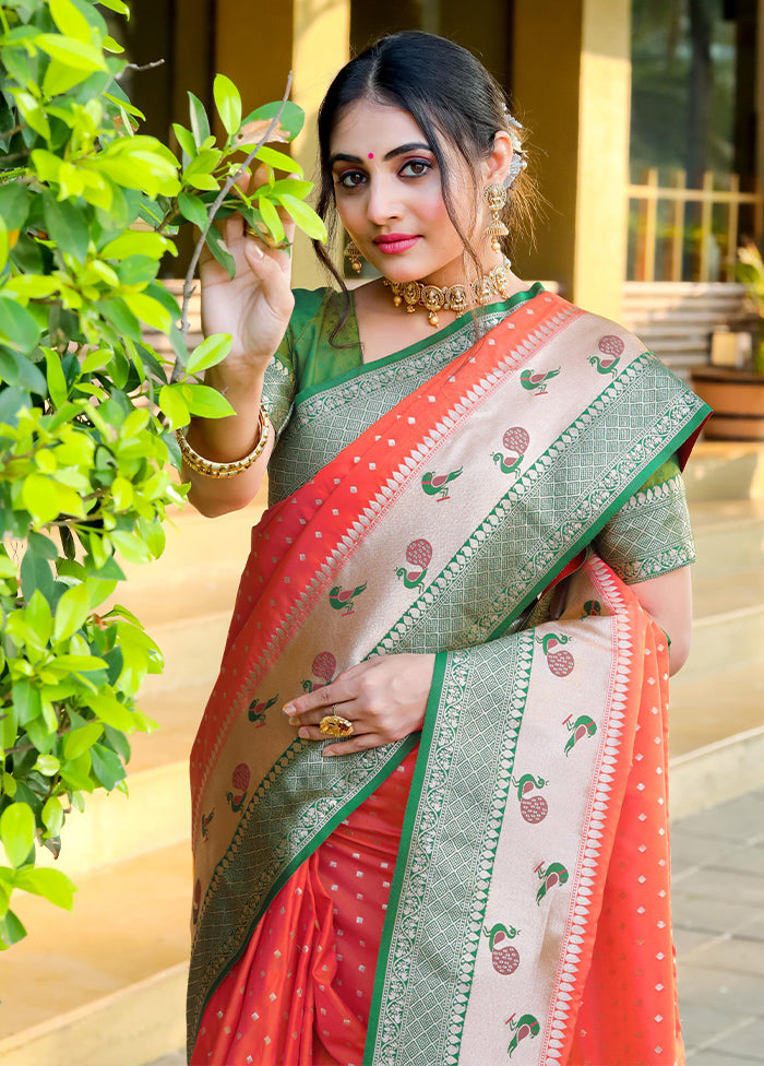 Orange Dupion Silk Saree With Blouse Piece