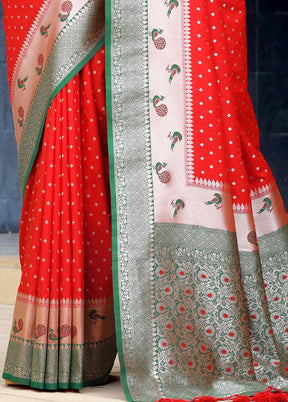 Red Dupion Silk Saree With Blouse Piece