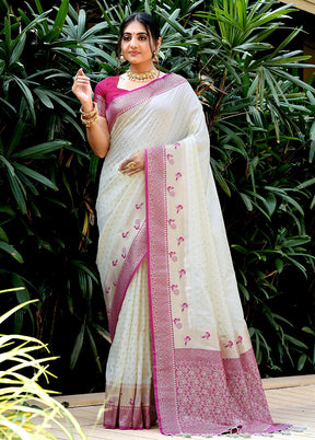 White Dupion Silk Saree With Blouse Piece