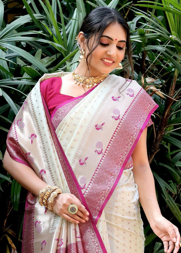 White Dupion Silk Saree With Blouse Piece