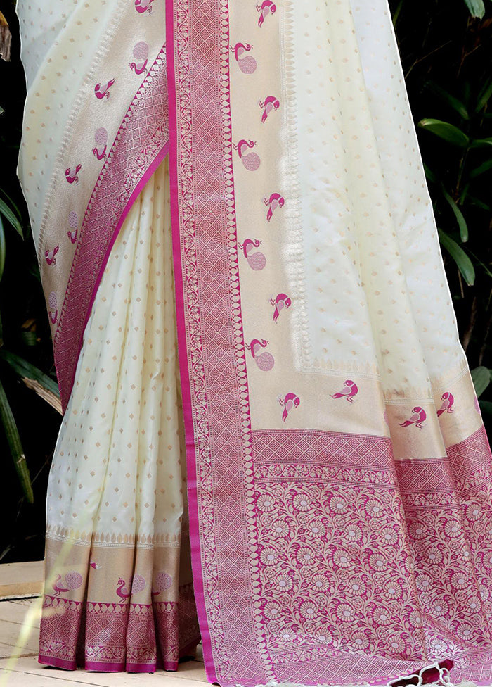 White Dupion Silk Saree With Blouse Piece