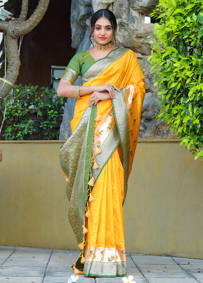 Yellow Dupion Silk Saree With Blouse Piece