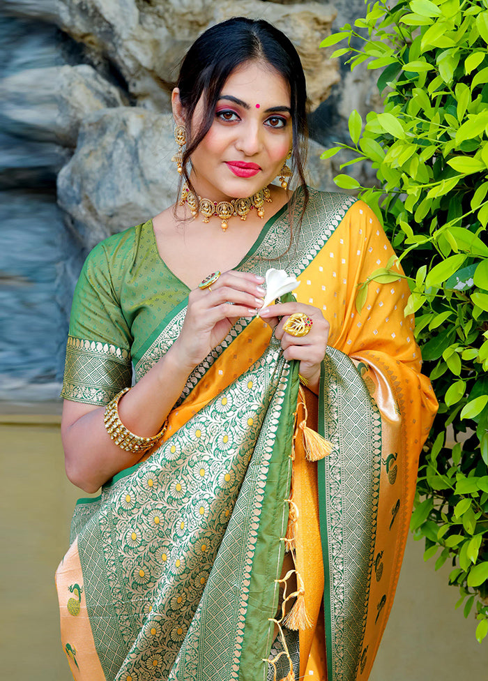 Yellow Dupion Silk Saree With Blouse Piece