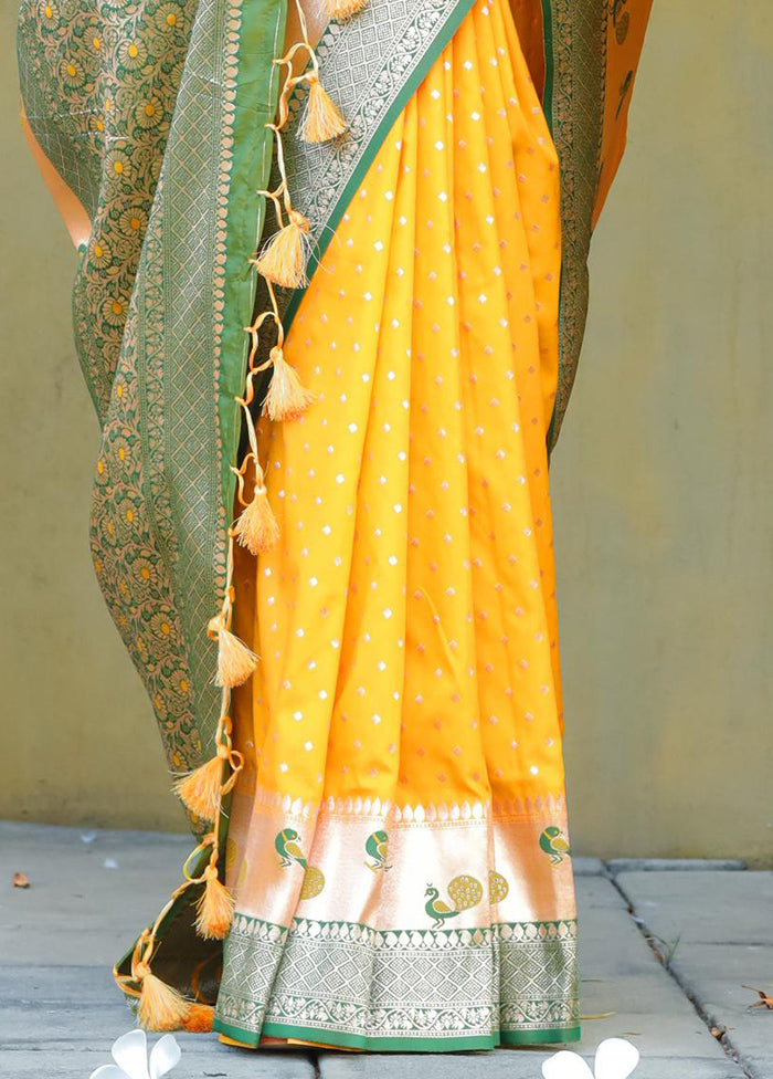 Yellow Dupion Silk Saree With Blouse Piece