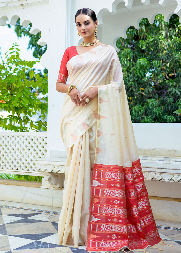 White Dupion Silk Saree With Blouse Piece