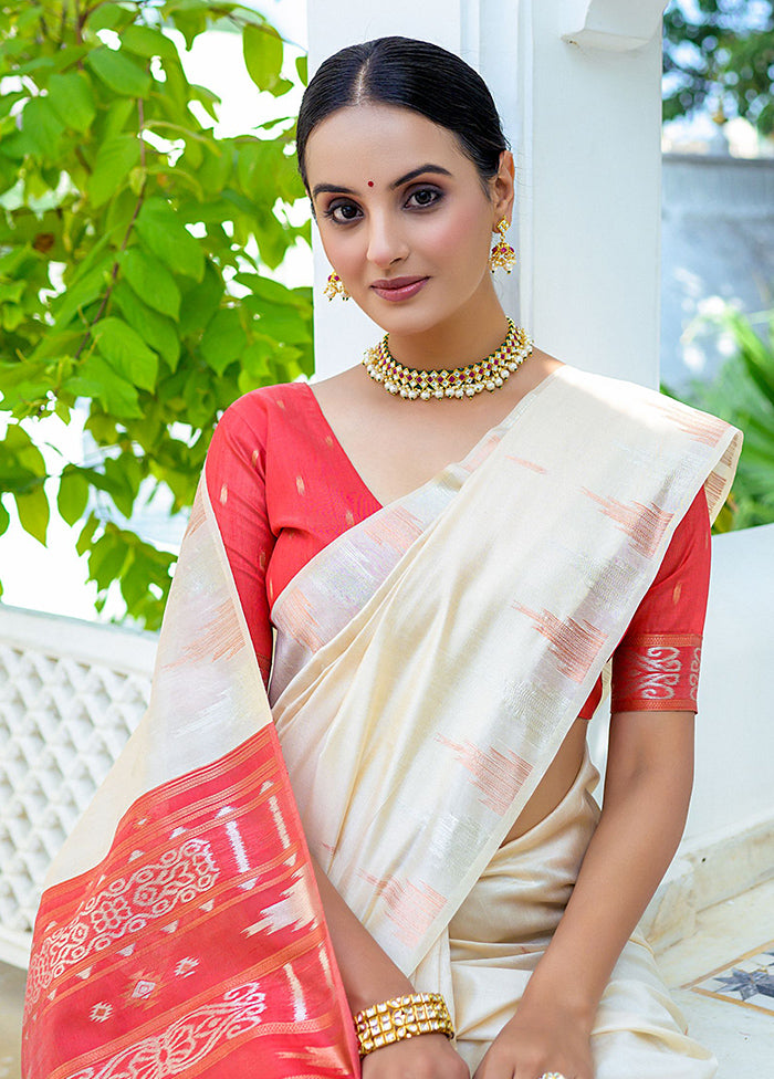 White Dupion Silk Saree With Blouse Piece