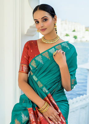 Rama Dupion Silk Saree With Blouse Piece