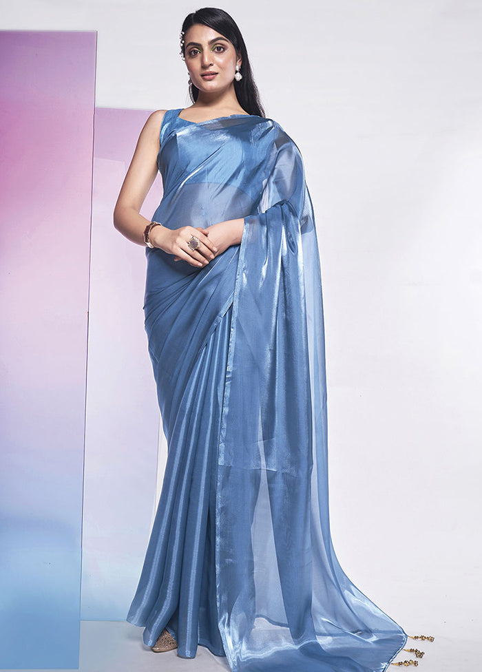 Sky Blue Silk Saree With Blouse Piece