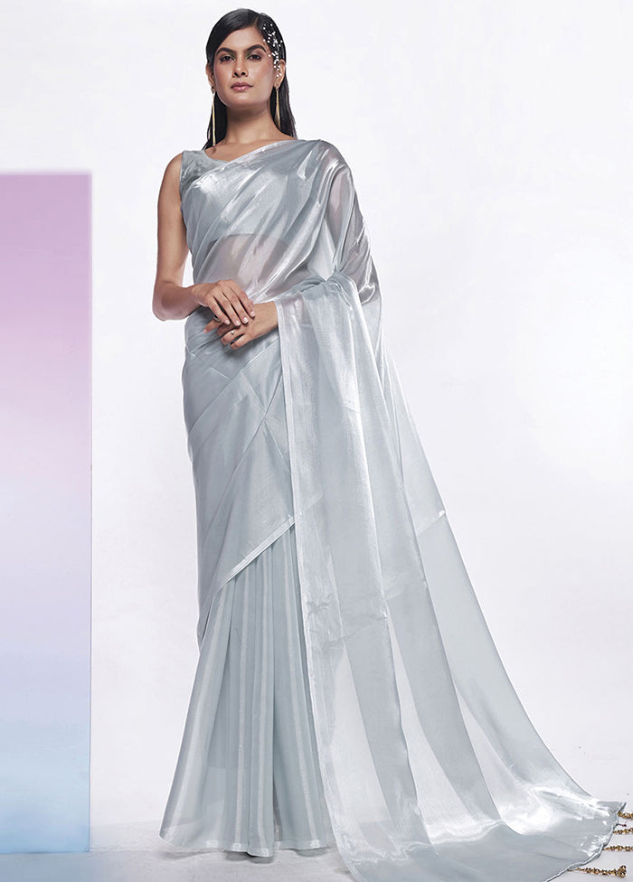 Silver Silk Saree With Blouse Piece