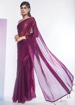 Wine Silk Saree With Blouse Piece