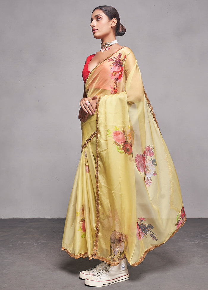 Yellow Organza Saree With Blouse Piece