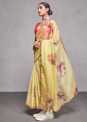 Yellow Organza Saree With Blouse Piece