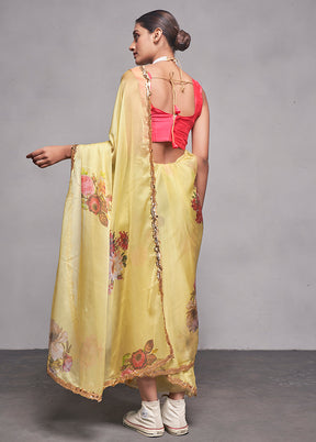 Yellow Organza Saree With Blouse Piece