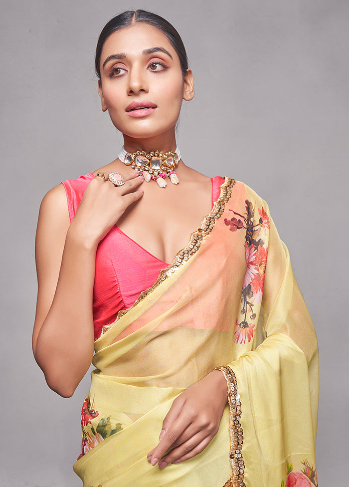 Yellow Organza Saree With Blouse Piece