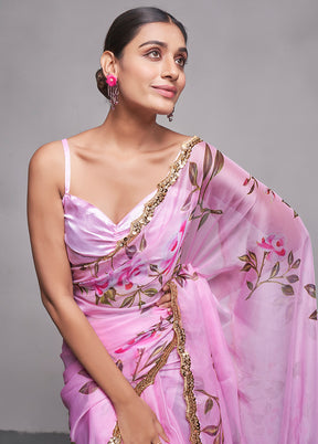 Pink Organza Saree With Blouse Piece