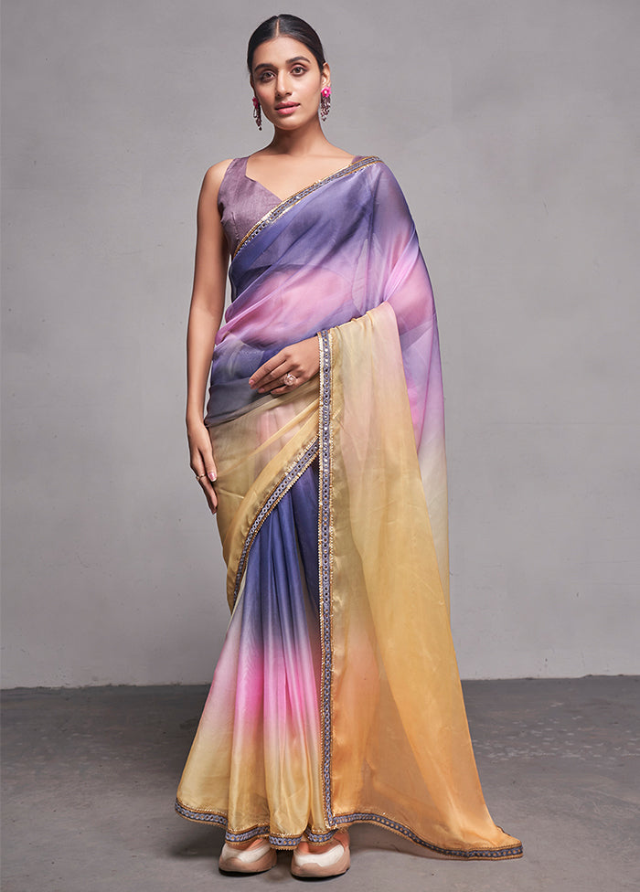 Multicolor Organza Saree With Blouse Piece