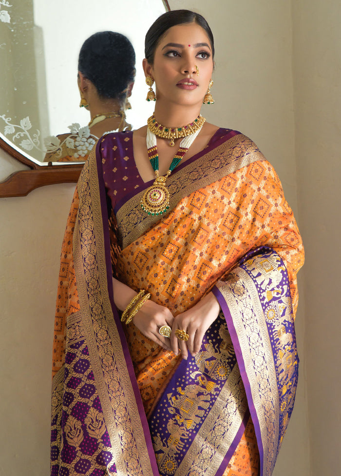 Orange Dupion Silk Saree With Blouse Piece