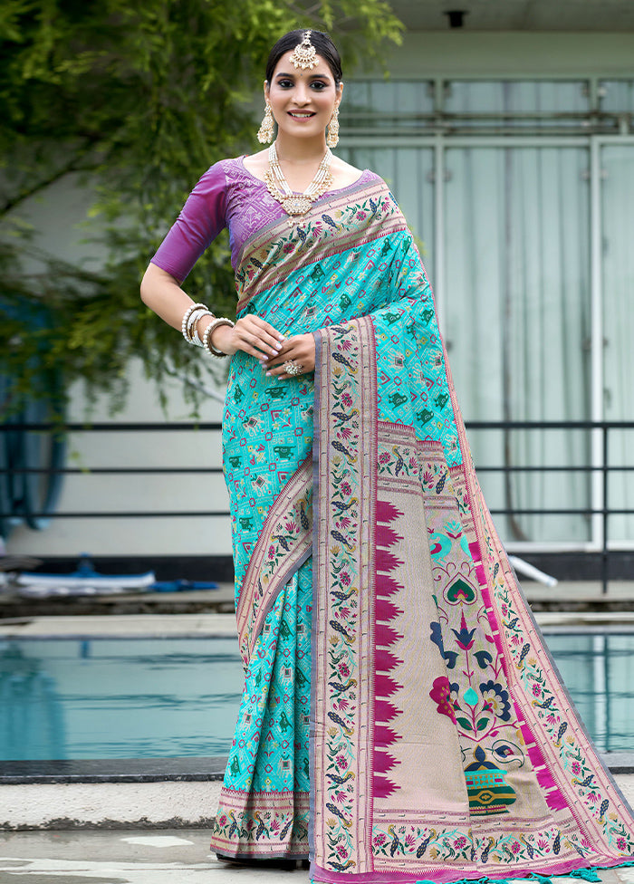 Sky Blue Dupion Silk Saree With Blouse Piece