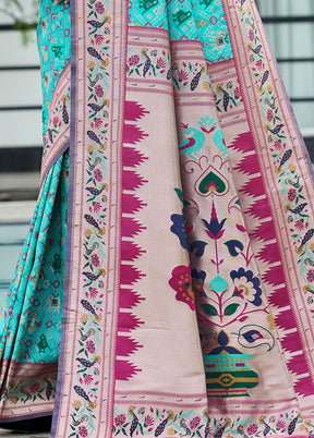 Sky Blue Dupion Silk Saree With Blouse Piece