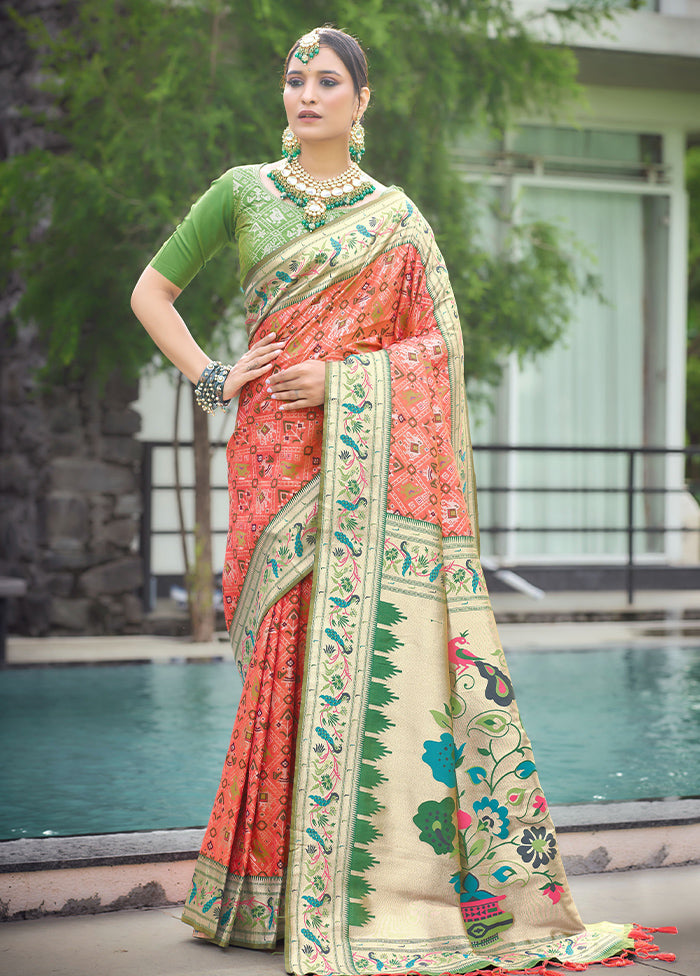 Orange Dupion Silk Saree With Blouse Piece