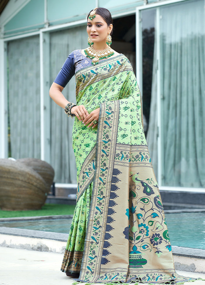 Pista Green Dupion Silk Saree With Blouse Piece