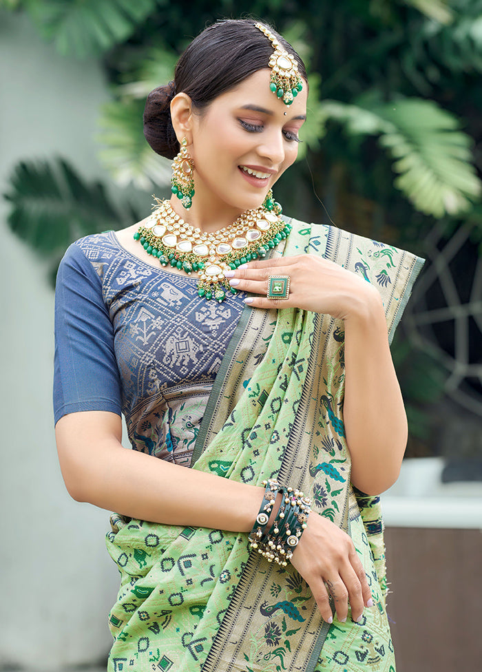 Pista Green Dupion Silk Saree With Blouse Piece