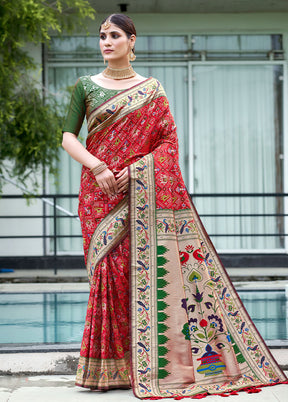 Red Dupion Silk Saree With Blouse Piece