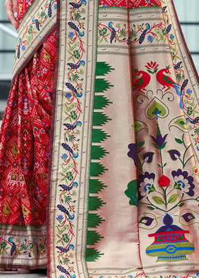 Red Dupion Silk Saree With Blouse Piece