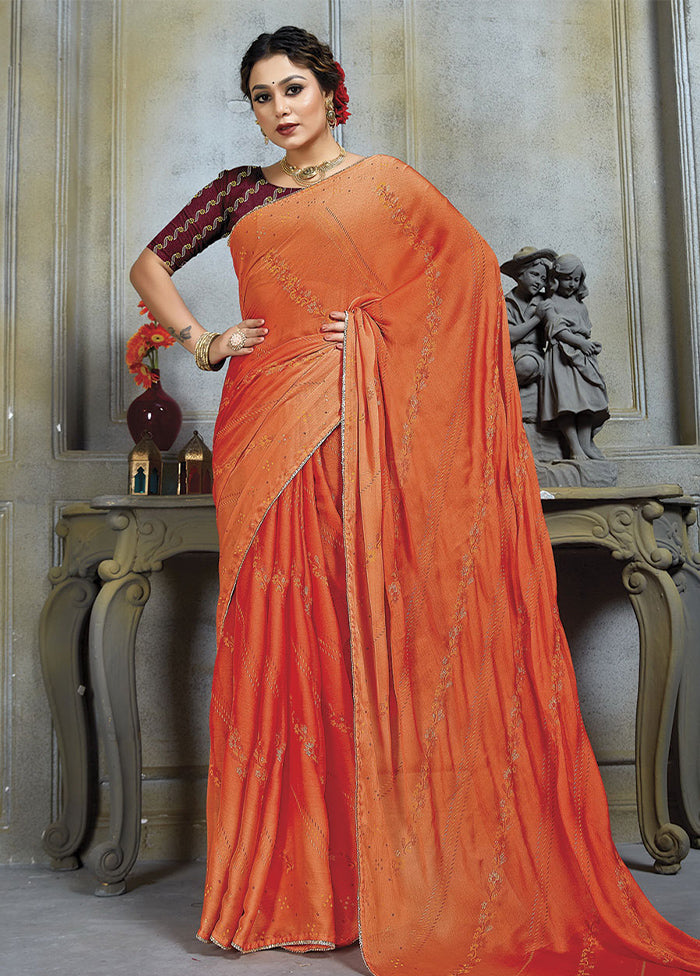 Orange Chiffon Silk Saree With Blouse Piece