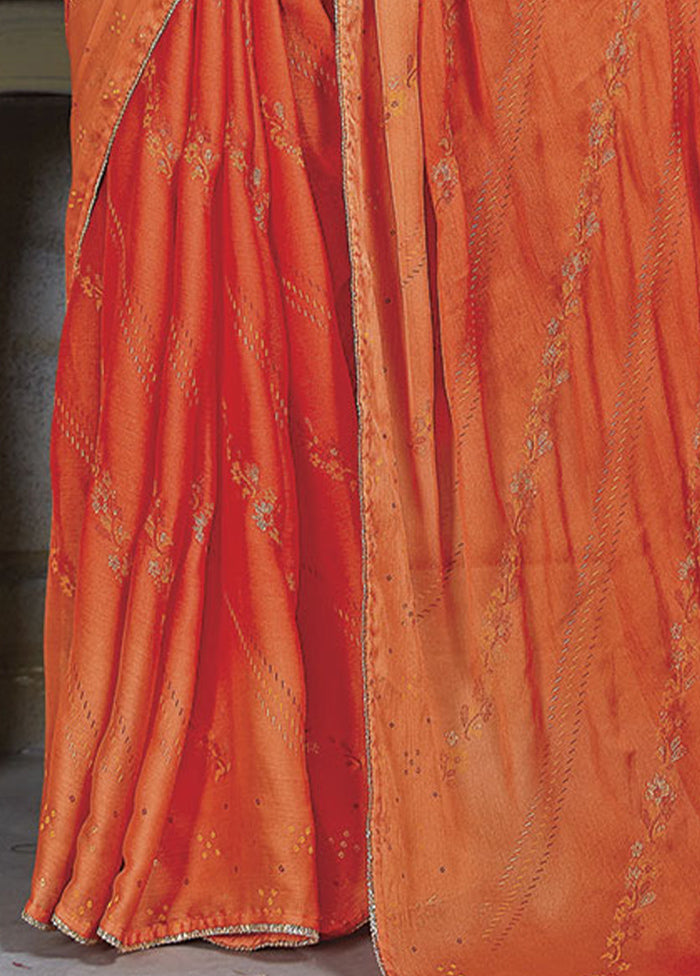 Orange Chiffon Silk Saree With Blouse Piece