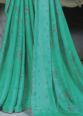 Sea Green Chiffon Silk Saree With Blouse Piece