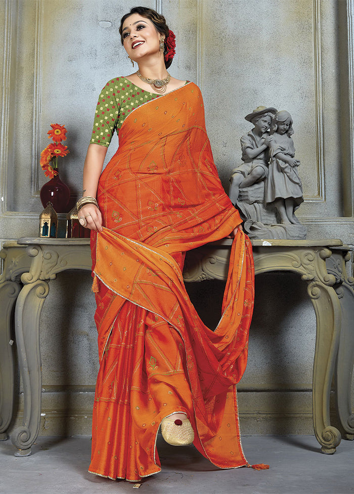 Mustard Chiffon Silk Saree With Blouse Piece