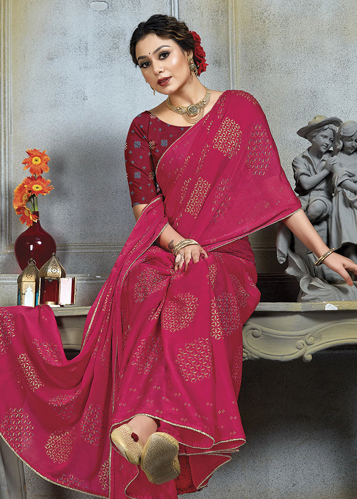 Pink Chiffon Silk Saree With Blouse Piece