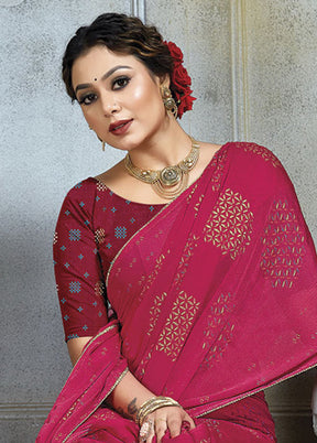 Pink Chiffon Silk Saree With Blouse Piece