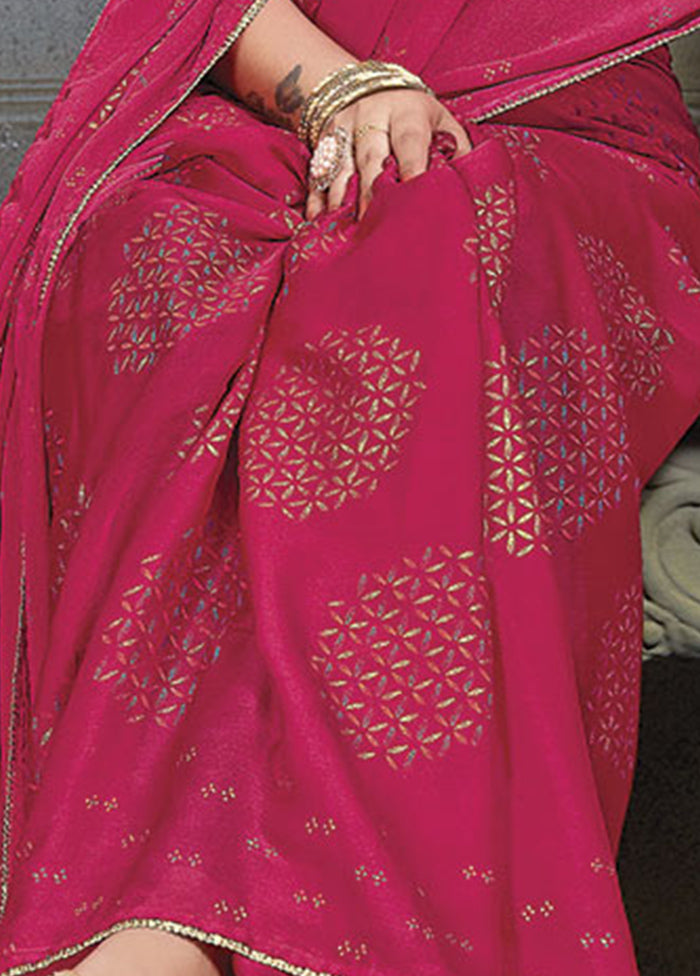 Pink Chiffon Silk Saree With Blouse Piece