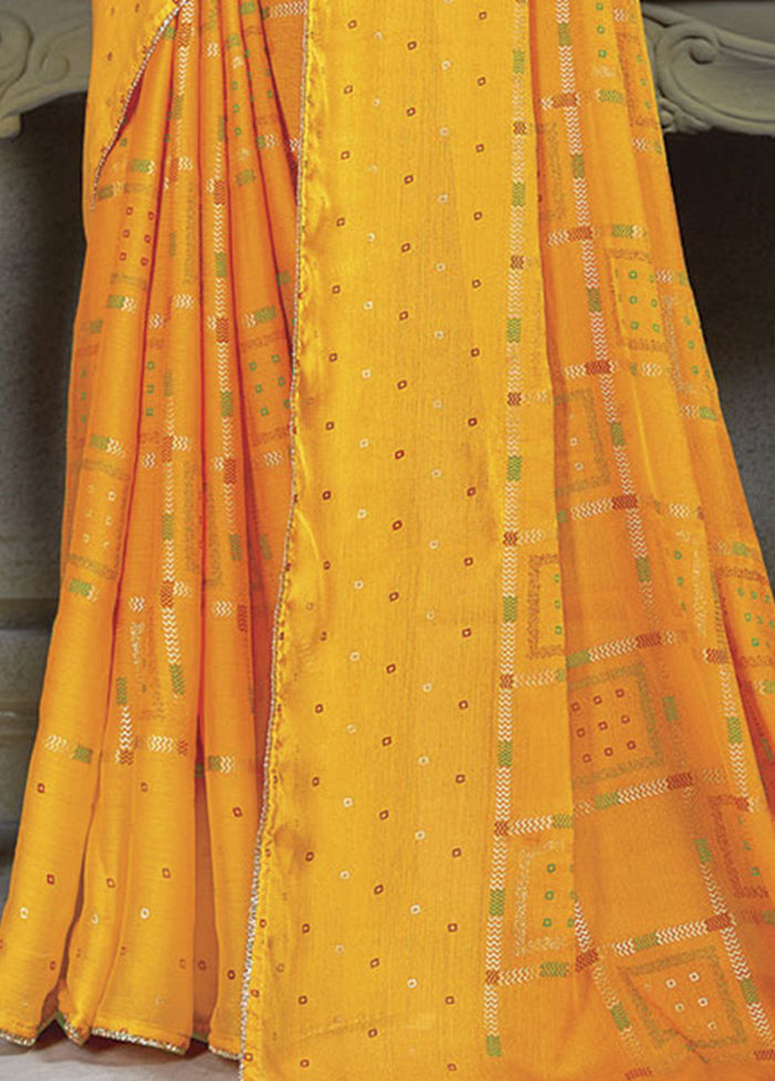 Yellow Chiffon Silk Saree With Blouse Piece