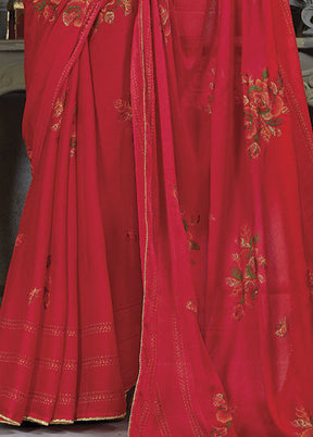 Red Chiffon Silk Saree With Blouse Piece