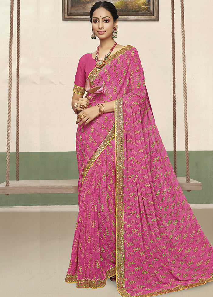 Pink Georgette Saree With Blouse Piece